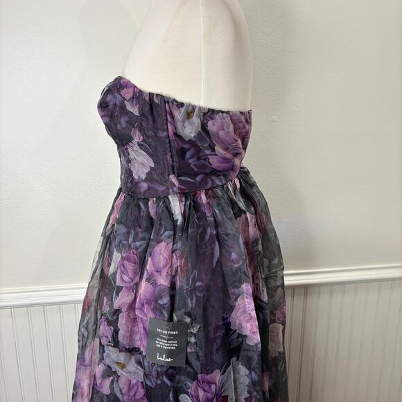 Lulus XS Bustier Strapless Maxi Dress Corset Purple Floral Fairy Prom Formal - Picture 10 of 12